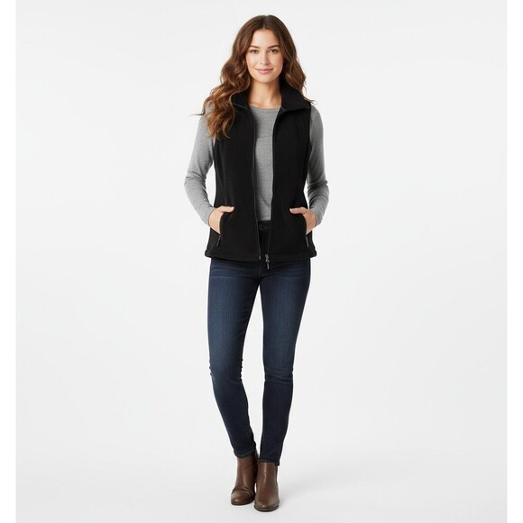 Calvin Klein Black Fleece Vest Women M – Full Zip Pocketed – Athleisure Layer - Picture 1 of 16